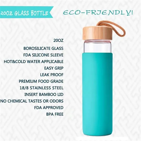 17 Oz Glass Water Bottle with Bamboo Lid - 17 Oz Glass Water Bottle with Bamboo Lid - Image 1 of 4