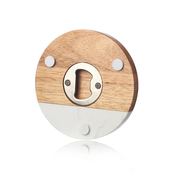 Round Marble and Wood Coasters with Bottle Opener - Round Marble and Wood Coasters with Bottle Opener - Image 1 of 2