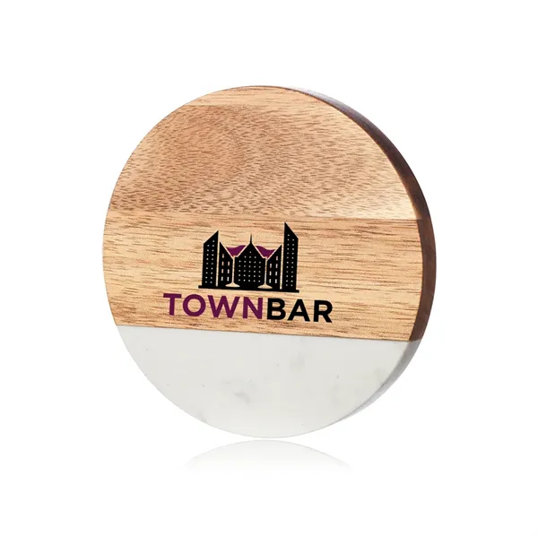 Round Marble and Wood Coasters with Bottle Opener - Round Marble and Wood Coasters with Bottle Opener - Image 0 of 2