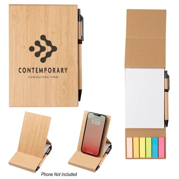 Custom Bamboo Desk Jotter With Phone Stand