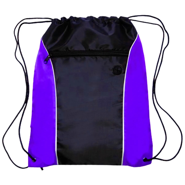 Two Tone Drawstring w/ Earphone Outlet Backpack (13.5"x17") - Two Tone Drawstring w/ Earphone Outlet Backpack (13.5"x17") - Image 6 of 8