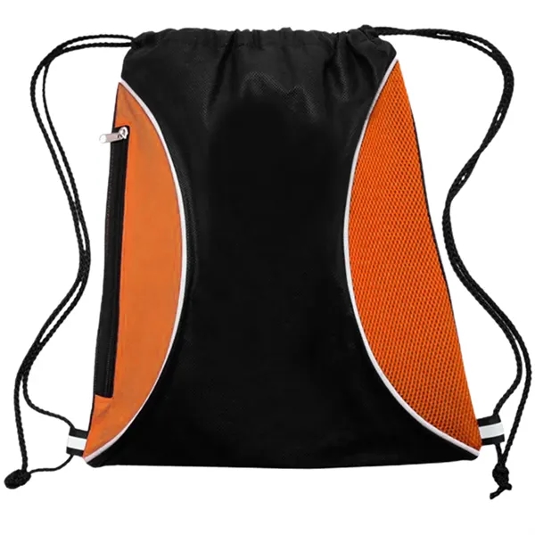 Two Color Mesh Drawstring Side Zipper Backpack 13.25"x15.25" - Two Color Mesh Drawstring Side Zipper Backpack 13.25"x15.25" - Image 4 of 5