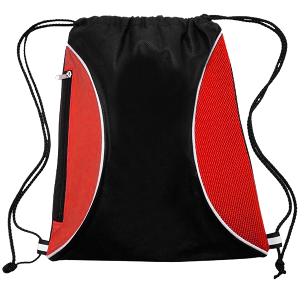 Two Color Mesh Drawstring Side Zipper Backpack 13.25"x15.25" - Two Color Mesh Drawstring Side Zipper Backpack 13.25"x15.25" - Image 5 of 5