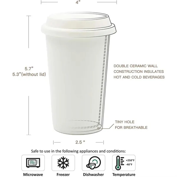 Reusable White Ceramic Travel Coffee Cup with Lid & Sleeve - Reusable White Ceramic Travel Coffee Cup with Lid & Sleeve - Image 1 of 4