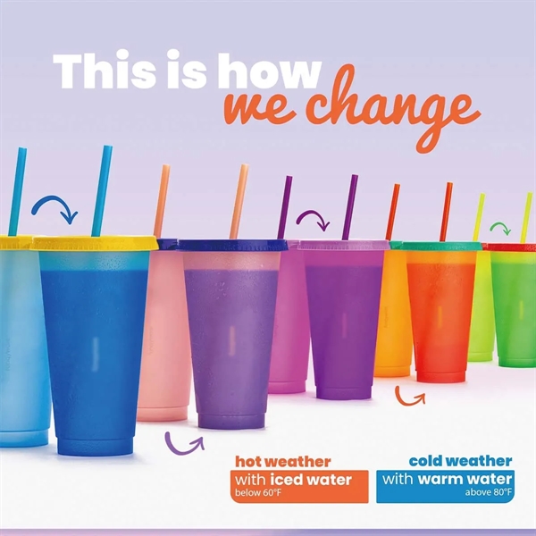 24oz Plastic Color Changing Tumbler with Lids and Straws - 24oz Plastic Color Changing Tumbler with Lids and Straws - Image 3 of 4