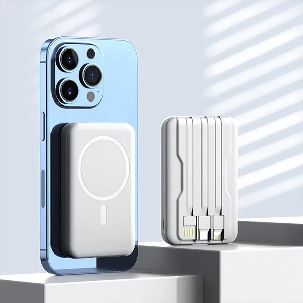 Mini Reusable Magsafe Power Bank With Cables 10,000 mAh - Mini Reusable Magsafe Power Bank With Cables 10,000 mAh - Image 1 of 4