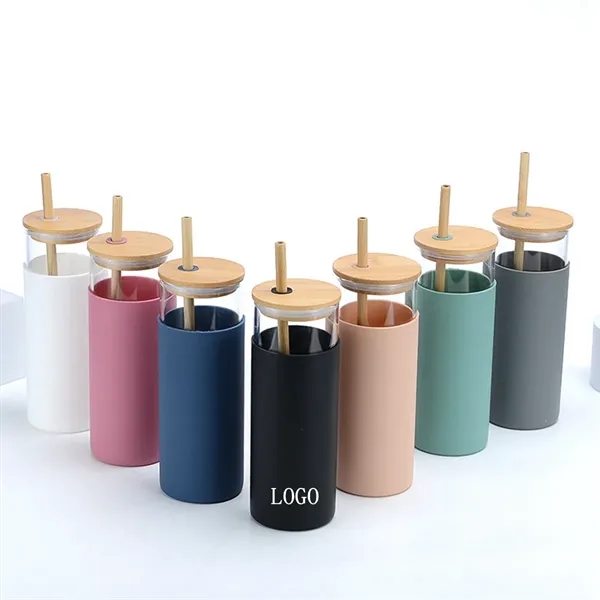 20oz Glass Tumbler With Bamboo Lid And Straw Silicone Sleeve - 20oz Glass Tumbler With Bamboo Lid And Straw Silicone Sleeve - Image 0 of 4