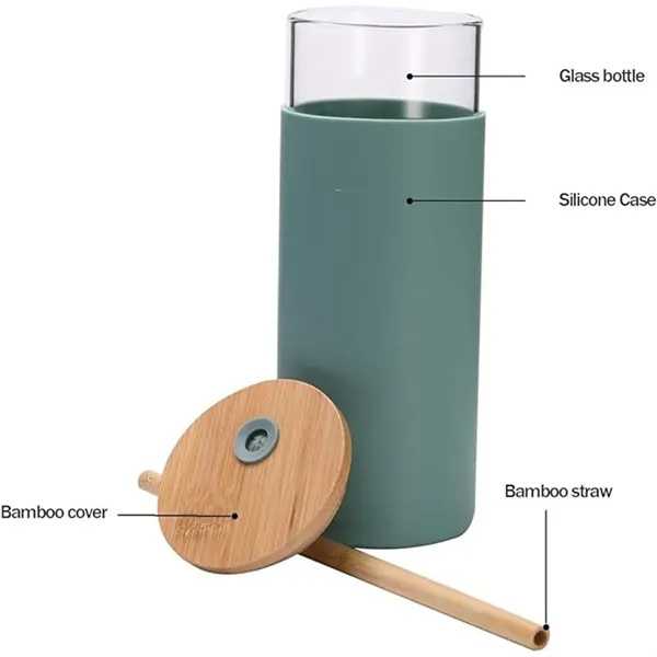 20oz Glass Tumbler With Bamboo Lid And Straw Silicone Sleeve - 20oz Glass Tumbler With Bamboo Lid And Straw Silicone Sleeve - Image 2 of 4