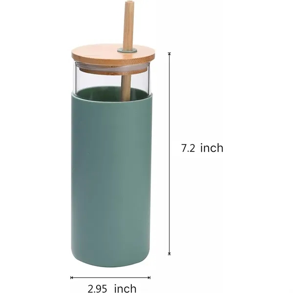 20oz Glass Tumbler With Bamboo Lid And Straw Silicone Sleeve - 20oz Glass Tumbler With Bamboo Lid And Straw Silicone Sleeve - Image 3 of 4