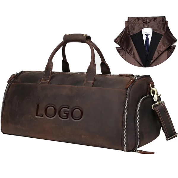 Vintage Full Grain Leather Weekender Carry On Garment Bag - Vintage Full Grain Leather Weekender Carry On Garment Bag - Image 0 of 3