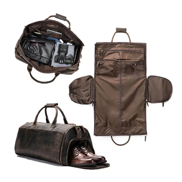 Vintage Full Grain Leather Weekender Carry On Garment Bag - Vintage Full Grain Leather Weekender Carry On Garment Bag - Image 1 of 3