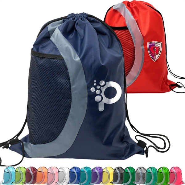 Heavy Duty Drawstring Cinch Backpack Side Mesh Pocket 15"x18 - Heavy Duty Drawstring Cinch Backpack Side Mesh Pocket 15"x18 - Image 0 of 26