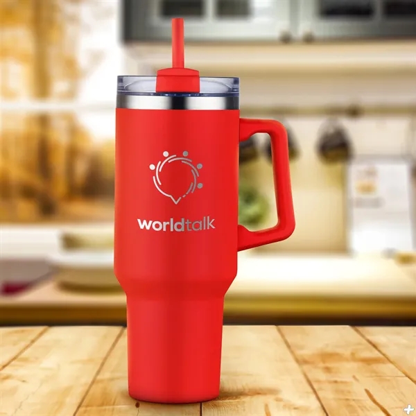 40 oz Double Wall Tumbler with Handle and Straw