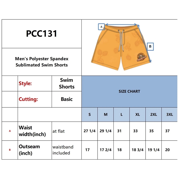 Men's Polyester Spandex Sublimated Swim Shorts - Men's Polyester Spandex Sublimated Swim Shorts - Image 8 of 8