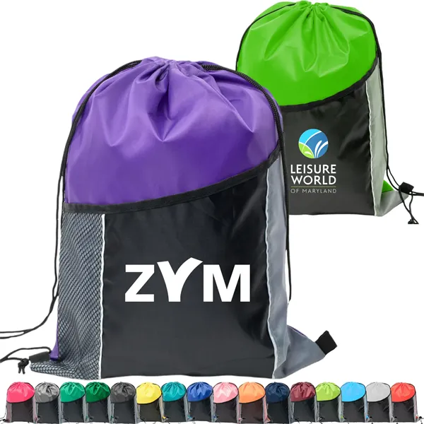 Premium Cinch Drawstring Backpack w Side Mesh Pocket 14"x18" - Premium Cinch Drawstring Backpack w Side Mesh Pocket 14"x18" - Image 0 of 25