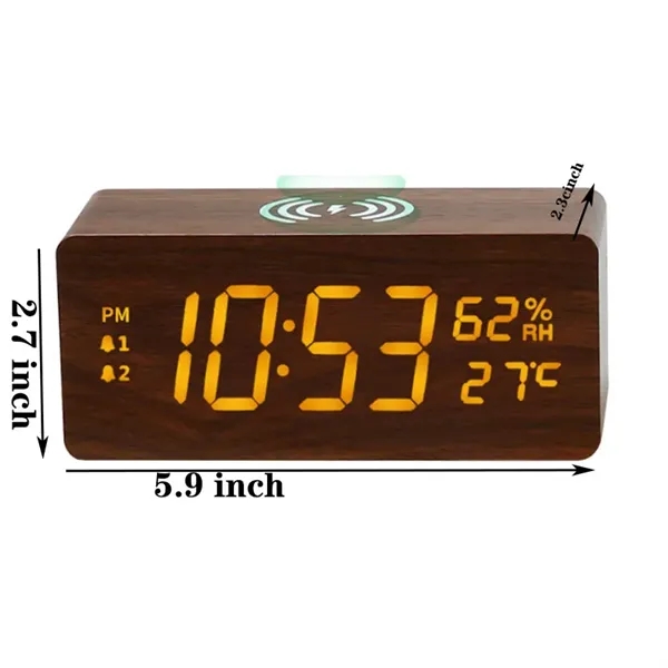 Wooden Digital Alarm Clock Wireless Charging - Wooden Digital Alarm Clock Wireless Charging - Image 2 of 2