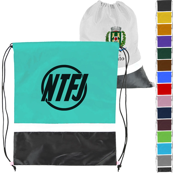 Gym Dual Color Team Bags Three-Tone Drawstring Backpack - Gym Dual Color Team Bags Three-Tone Drawstring Backpack - Image 0 of 17