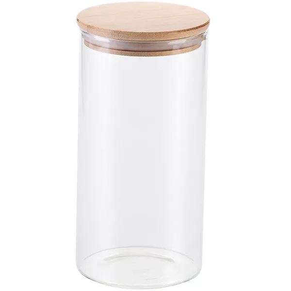Glass Jars with Sustainable Bamboo Lids 4" dia - Glass Jars with Sustainable Bamboo Lids 4" dia - Image 1 of 4