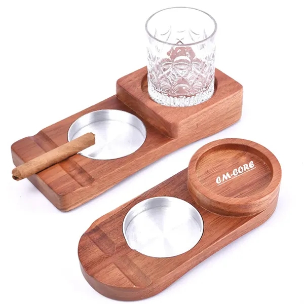 Whiskey Glass Tray With Cigar Ashtray - Whiskey Glass Tray With Cigar Ashtray - Image 0 of 3