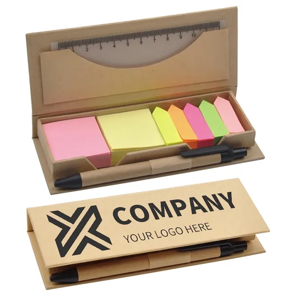 Sticky Note Set with Pen and Ruler and Ecological Case. - Sticky Note Set with Pen and Ruler and Ecological Case. - Image 0 of 3