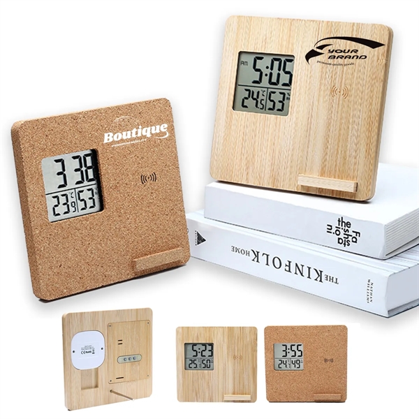 Bamboo Wireless Charging Weather Temperature humidity Clock - Bamboo Wireless Charging Weather Temperature humidity Clock - Image 0 of 5