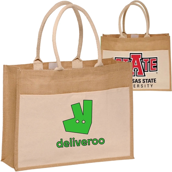 Large Grocery Jute Tote Bags w/ Front Pocket