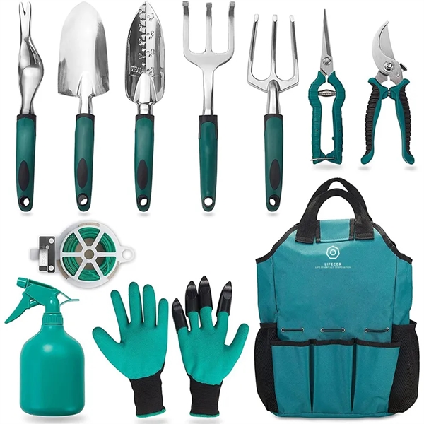 11 Piece Aluminum Alloy Hand Tool Starter Kit with Garden Ba - 11 Piece Aluminum Alloy Hand Tool Starter Kit with Garden Ba - Image 0 of 4