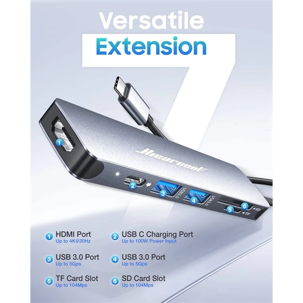 6-in-1 USB C Multi-Port Adapter - 6-in-1 USB C Multi-Port Adapter - Image 1 of 5