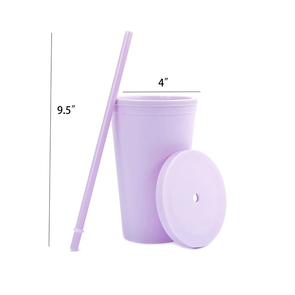 16oz Double Layer Solid Color Plastic Water Cup With Straw - 16oz Double Layer Solid Color Plastic Water Cup With Straw - Image 1 of 2