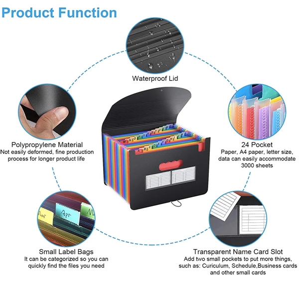 24 Pocket Expanding File Folder with Expandable Cover - 24 Pocket Expanding File Folder with Expandable Cover - Image 1 of 5