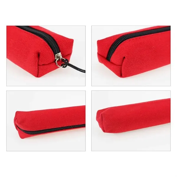 Canvas Stationery Pouch Portable Simple Zipper Pencil Case - Canvas Stationery Pouch Portable Simple Zipper Pencil Case - Image 3 of 4