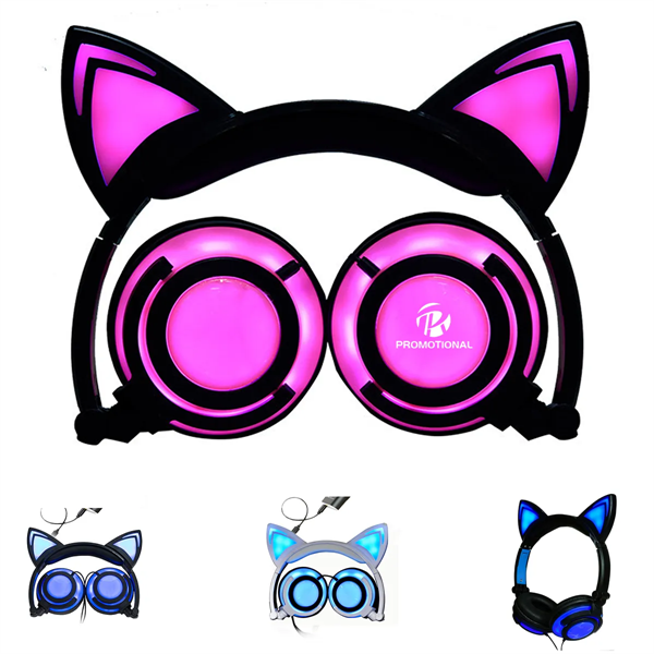 Glowing Cat Ear Wired Headphones for Kids - Glowing Cat Ear Wired Headphones for Kids - Image 0 of 5