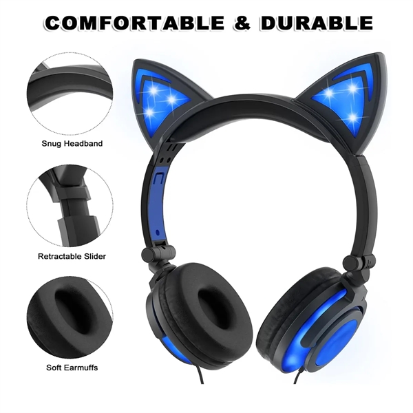 Glowing Cat Ear Wired Headphones for Kids - Glowing Cat Ear Wired Headphones for Kids - Image 2 of 5