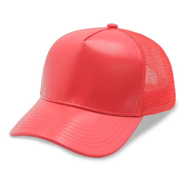 5 Panels PU Leather Trucker Cap - 5 Panels PU Leather Trucker Cap - Image 2 of 4