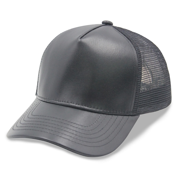 5 Panels PU Leather Trucker Cap - 5 Panels PU Leather Trucker Cap - Image 3 of 4