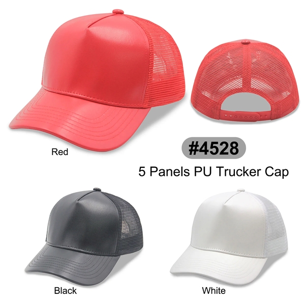 5 Panels PU Leather Trucker Cap - 5 Panels PU Leather Trucker Cap - Image 0 of 4
