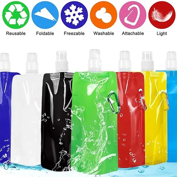 16oz Reusable Flexible Water Bottle With Carabiner - 16oz Reusable Flexible Water Bottle With Carabiner - Image 2 of 3