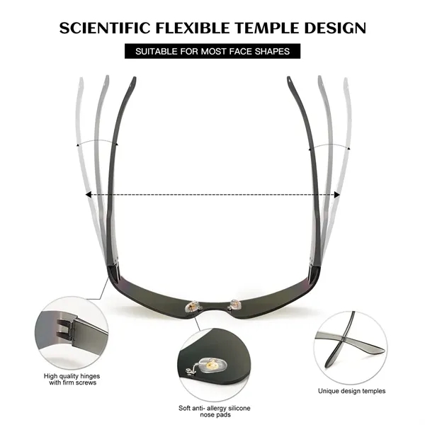 Flat Mirrored  Rimless Sunglasses with Sports - Flat Mirrored  Rimless Sunglasses with Sports - Image 4 of 4