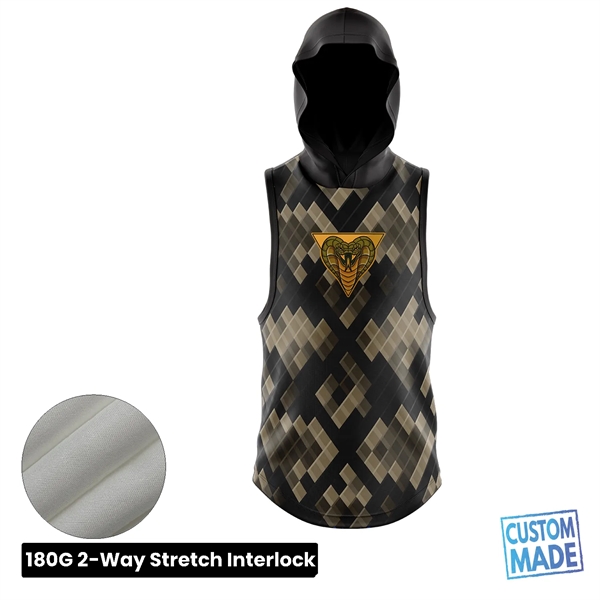 Unisex and Kids' Full Sublimation Sleeveless Hooded T-Shirt - Unisex and Kids' Full Sublimation Sleeveless Hooded T-Shirt - Image 0 of 1