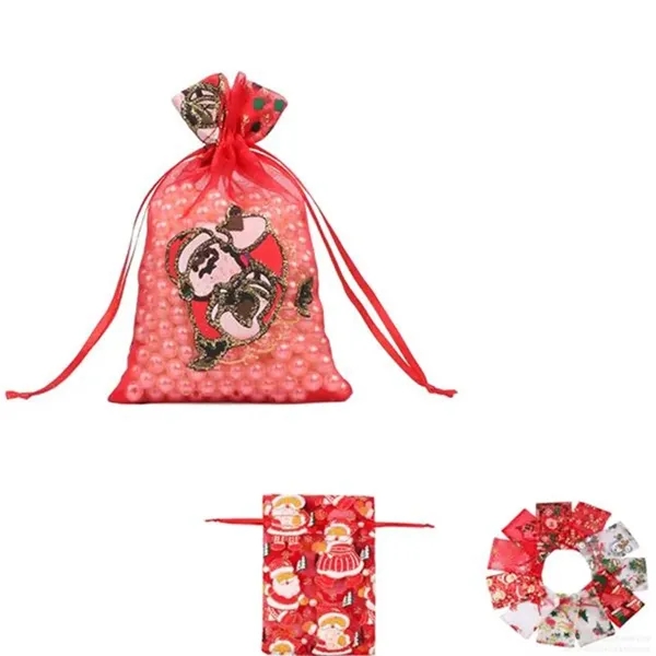 7 " Christmas Patterned Drawstring Gauze Bag - 7 " Christmas Patterned Drawstring Gauze Bag - Image 0 of 3