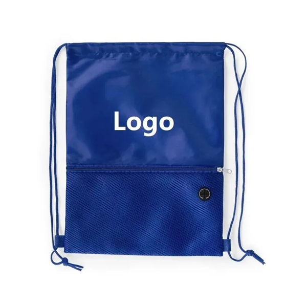 Polyester Drawstring Bags With Mesh Zip Pocket - Polyester Drawstring Bags With Mesh Zip Pocket - Image 2 of 3