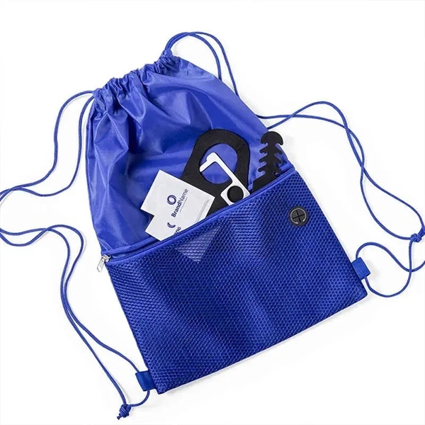 Polyester Drawstring Bags With Mesh Zip Pocket - Polyester Drawstring Bags With Mesh Zip Pocket - Image 3 of 3