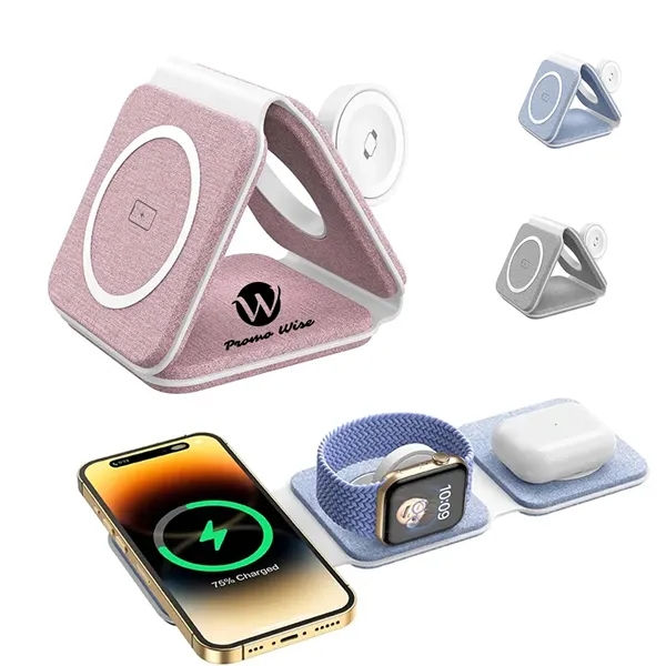 3 in 1 Fabric Wireless iPhone Charging Station - 3 in 1 Fabric Wireless iPhone Charging Station - Image 0 of 2
