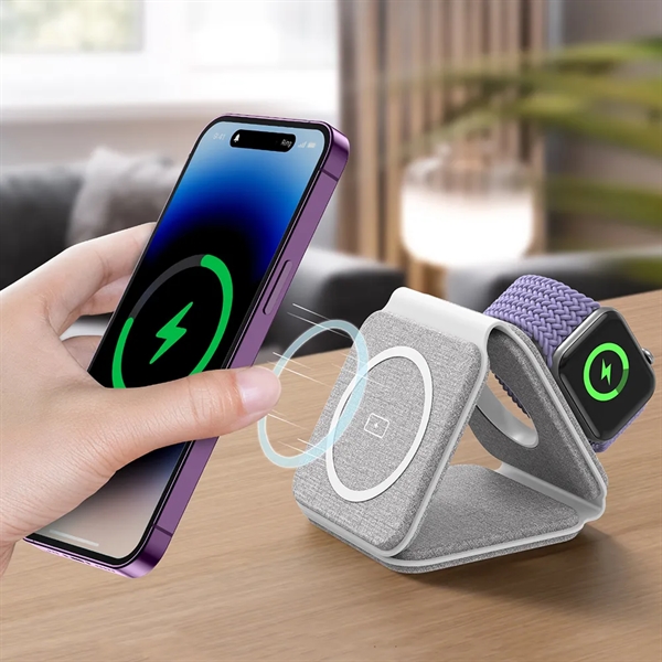 3 in 1 Fabric Wireless iPhone Charging Station - 3 in 1 Fabric Wireless iPhone Charging Station - Image 1 of 2