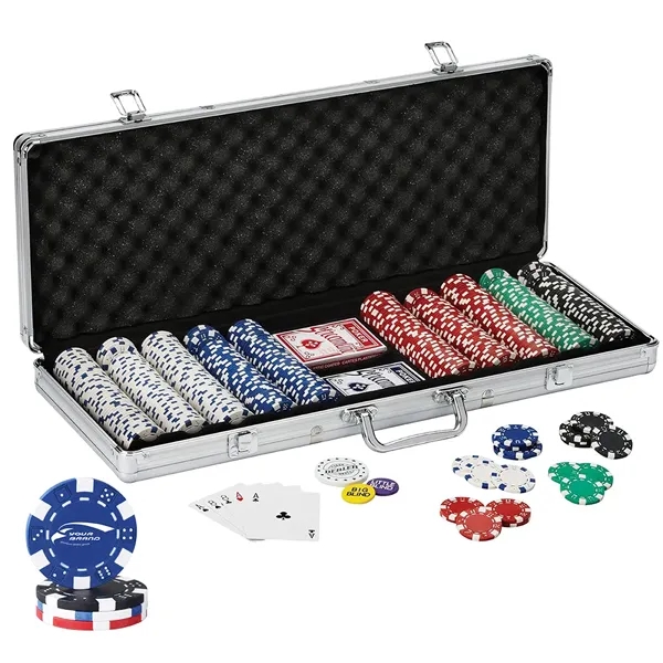 500 Striped Dice Chips Poker Set With Aluminum Case - 500 Striped Dice Chips Poker Set With Aluminum Case - Image 0 of 4