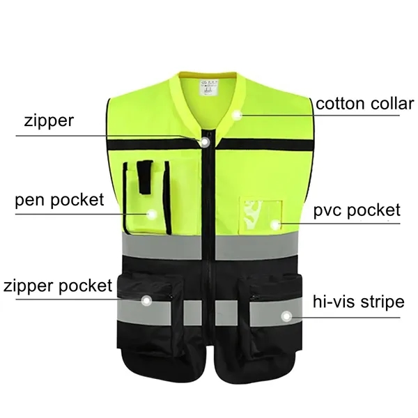 Zipper Safety Vest with Reflective Hi-Vis Strips - Zipper Safety Vest with Reflective Hi-Vis Strips - Image 1 of 6