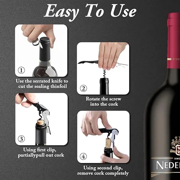 Double Hinge Waiter Corkscrew Wine Bottle Opener - Double Hinge Waiter Corkscrew Wine Bottle Opener - Image 2 of 4