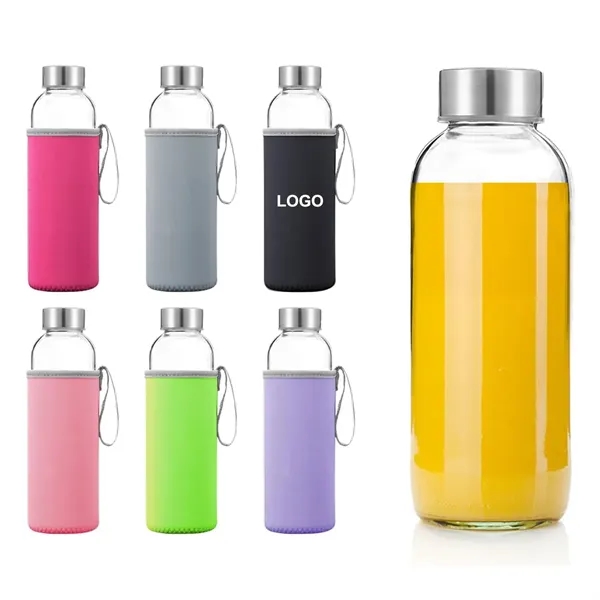 18oz Glass Water Bottle with Sleeve - 18oz Glass Water Bottle with Sleeve - Image 0 of 3