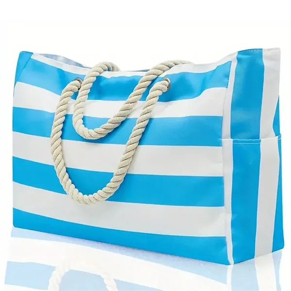 Large Beach Travel Tote Bag with Cotton Rope Handles - Large Beach Travel Tote Bag with Cotton Rope Handles - Image 3 of 5