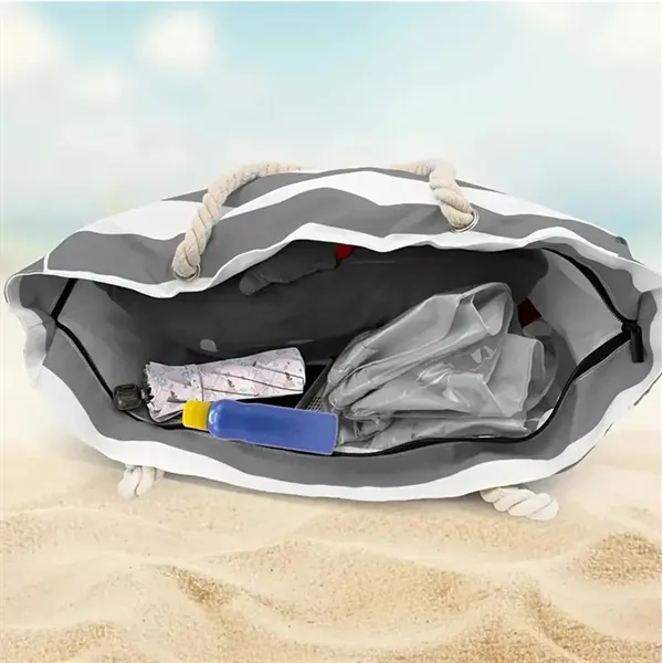 Large Beach Travel Tote Bag with Cotton Rope Handles - Large Beach Travel Tote Bag with Cotton Rope Handles - Image 2 of 5